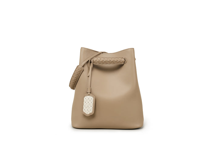 Elegant Bamboo Weaving Leather Bucket Bag