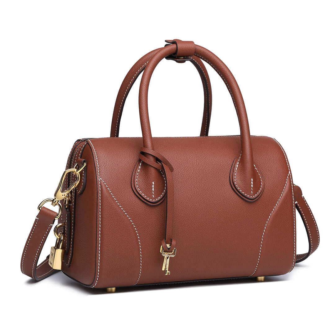 TQING Slender Waist Boston Tote Bag #color_reddish-brown