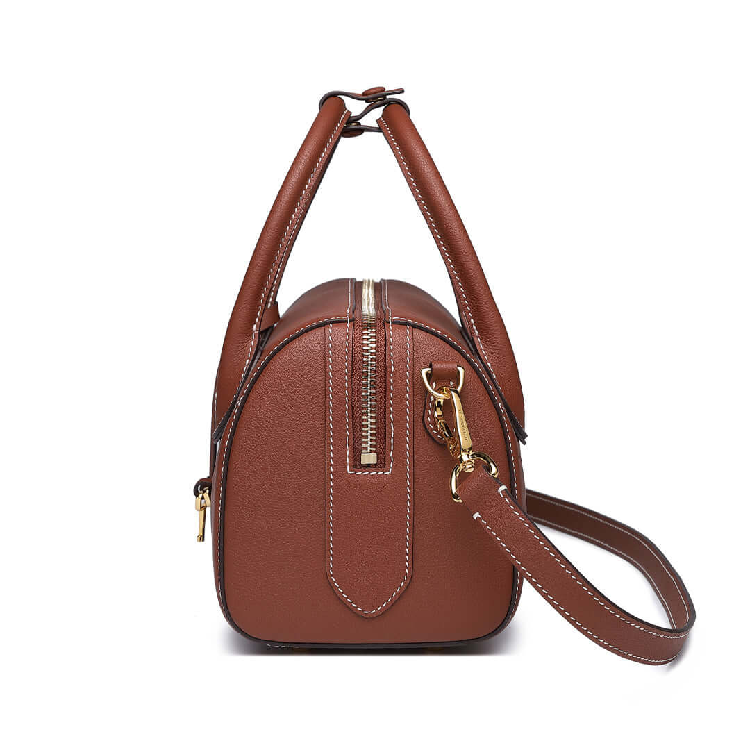 TQING Slender Waist Boston Tote Bag #color_reddish-brown
