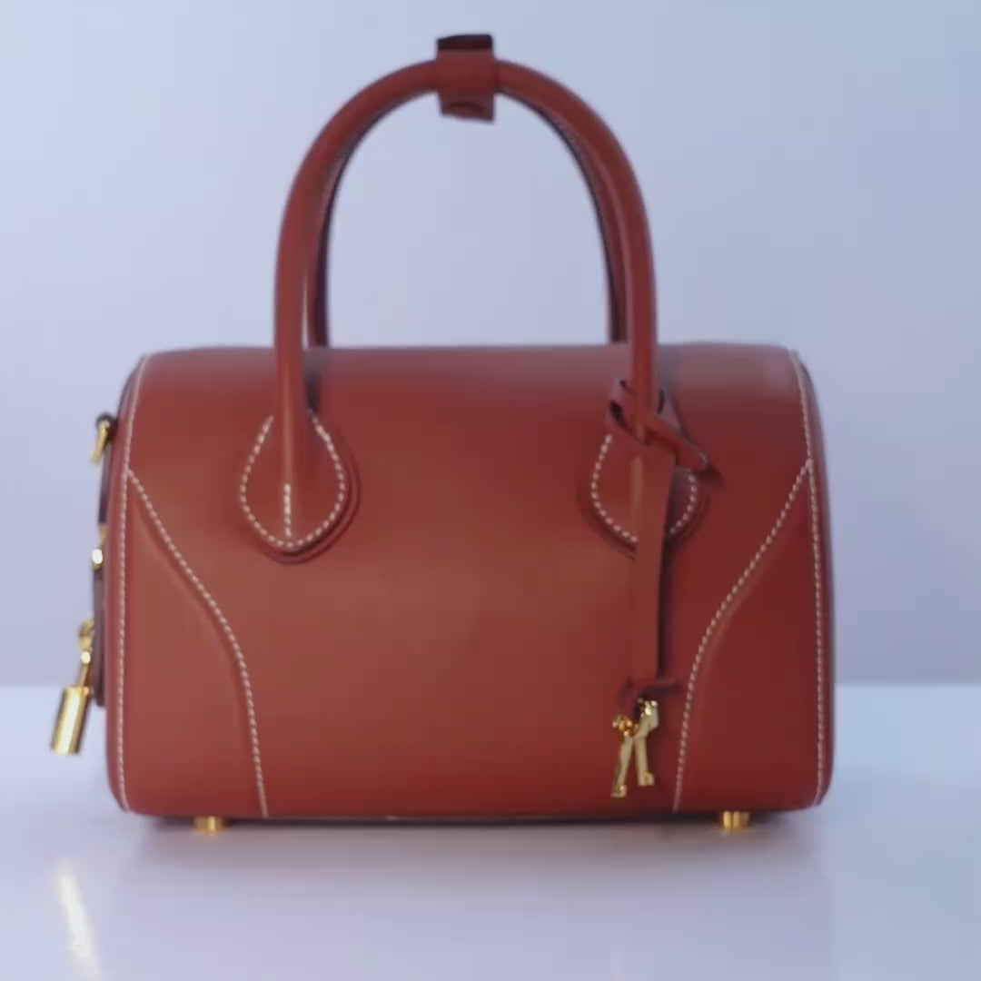 TQING Slender Waist Boston Tote Bag Video #color_reddish-brown